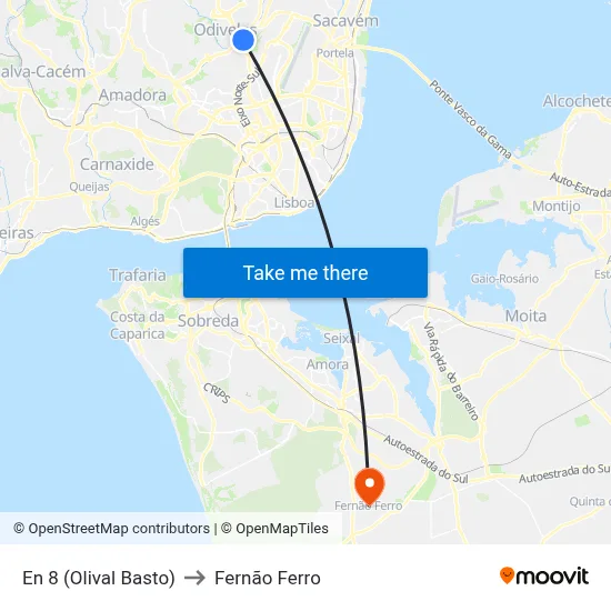 En 8 (Olival Basto) to Fernão Ferro map
