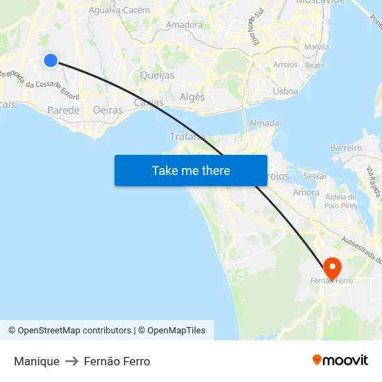 Manique to Fernão Ferro map