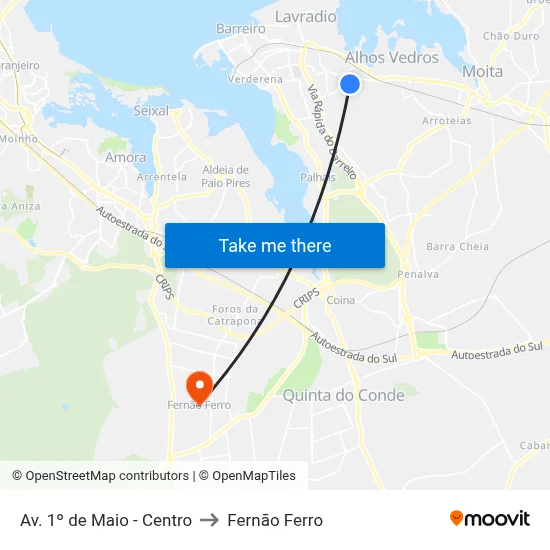 Av. 1º de Maio - Centro to Fernão Ferro map
