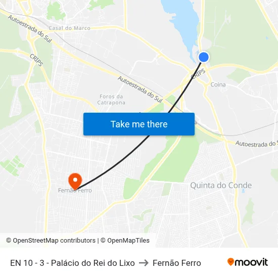 EN 10 - 3 - Palácio do Rei do Lixo to Fernão Ferro map