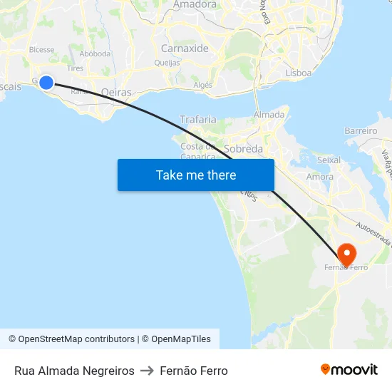 Rua Almada Negreiros to Fernão Ferro map