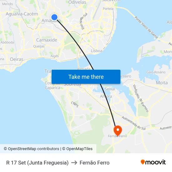 R 17 Set (Junta Freguesia) to Fernão Ferro map