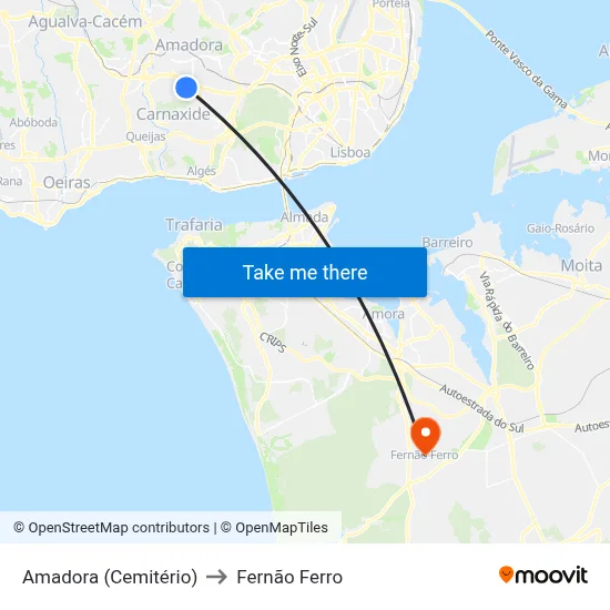 Amadora (Cemitério) to Fernão Ferro map