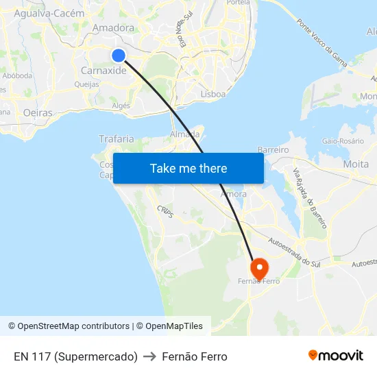 EN 117 (Supermercado) to Fernão Ferro map