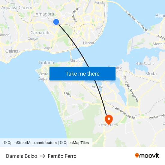 Damaia Baixo to Fernão Ferro map