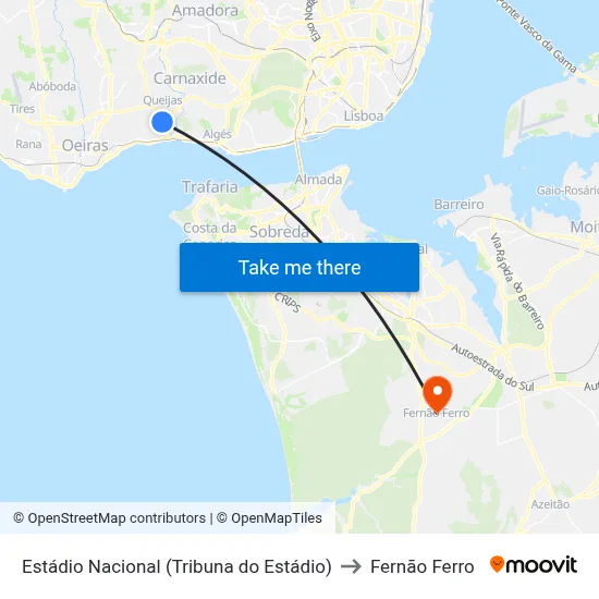 Estádio Nacional (Tribuna do Estádio) to Fernão Ferro map
