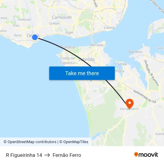 R Figueirinha 14 to Fernão Ferro map
