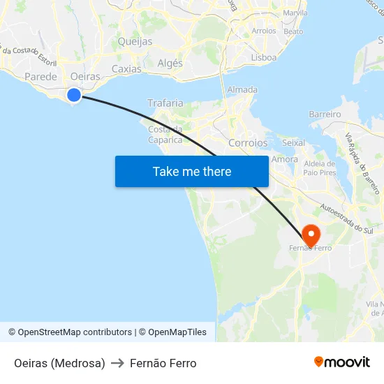 Oeiras (Medrosa) to Fernão Ferro map