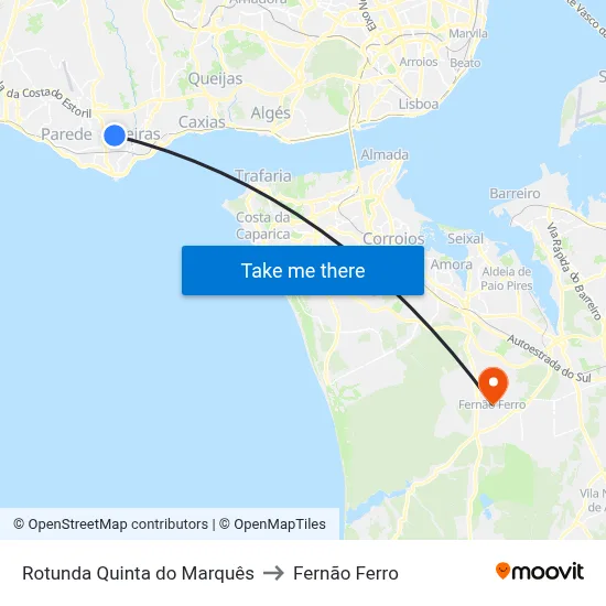 Rotunda Quinta do Marquês to Fernão Ferro map