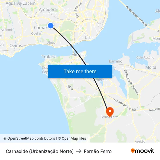 Carnaxide (Urbanização Norte) to Fernão Ferro map