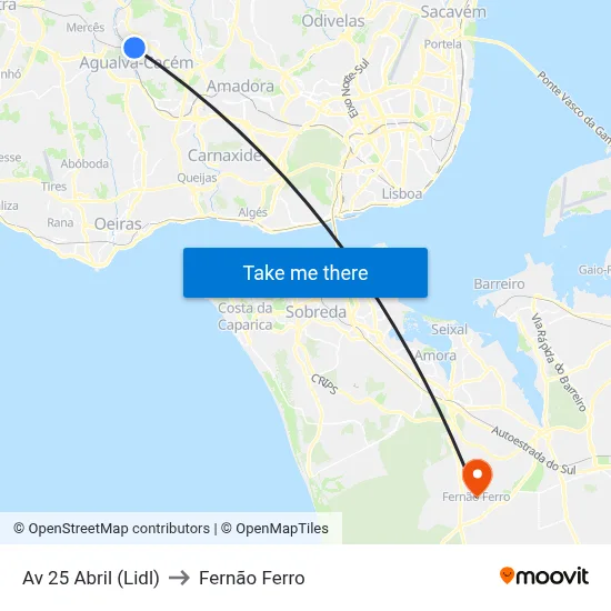 Av 25 Abril (Lidl) to Fernão Ferro map