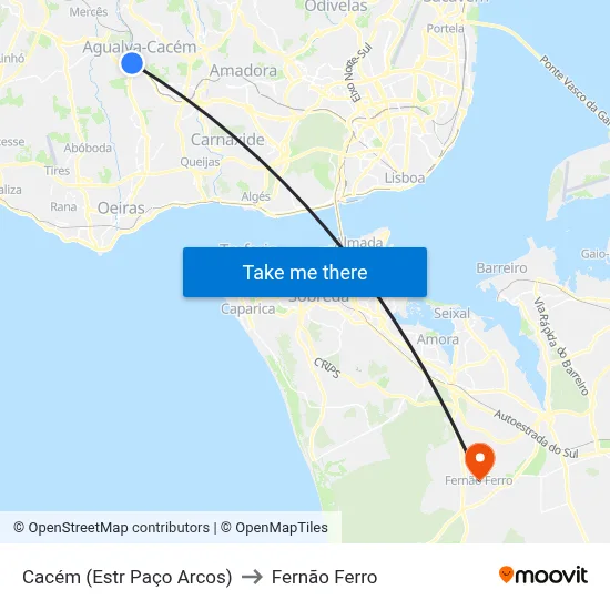 Cacém (Estr Paço Arcos) to Fernão Ferro map