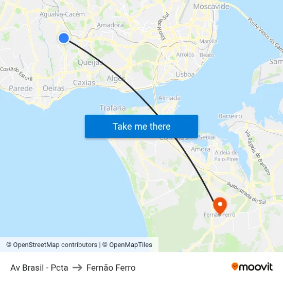 Av Brasil - Pcta to Fernão Ferro map