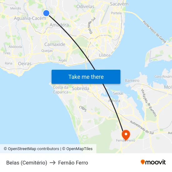 Belas (Cemitério) to Fernão Ferro map