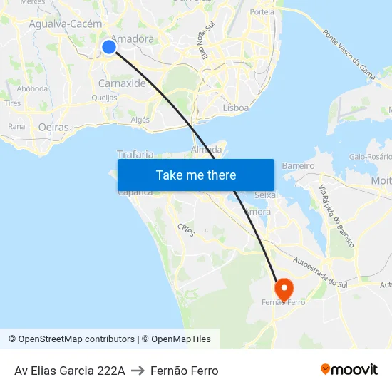 Av Elias Garcia 222A to Fernão Ferro map