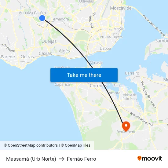 Massamá (Urb Norte) to Fernão Ferro map