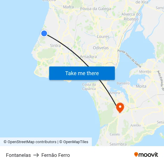 Fontanelas to Fernão Ferro map
