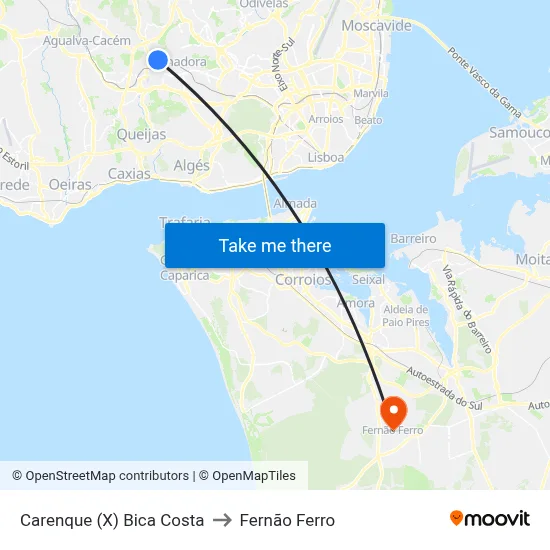 Carenque (X) Bica Costa to Fernão Ferro map