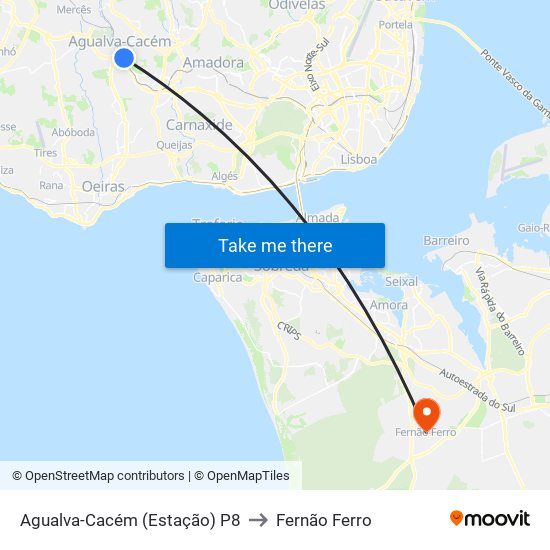 Agualva-Cacém (Estação) P8 to Fernão Ferro map
