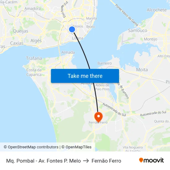 Mq. Pombal - Av. Fontes P. Melo to Fernão Ferro map
