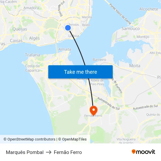 Marquês Pombal to Fernão Ferro map