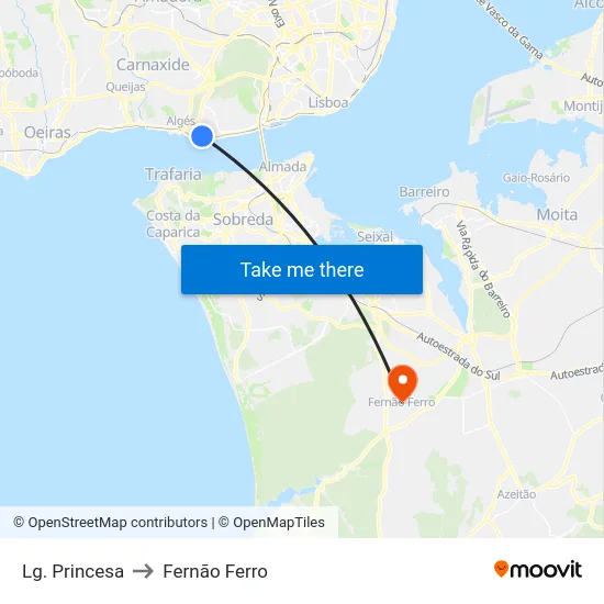 Lg. Princesa to Fernão Ferro map