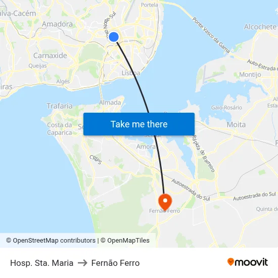 Hosp. Sta. Maria to Fernão Ferro map