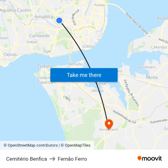 Cemitério Benfica to Fernão Ferro map