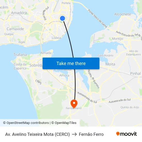Av. Avelino Teixeira Mota (CERCI) to Fernão Ferro map