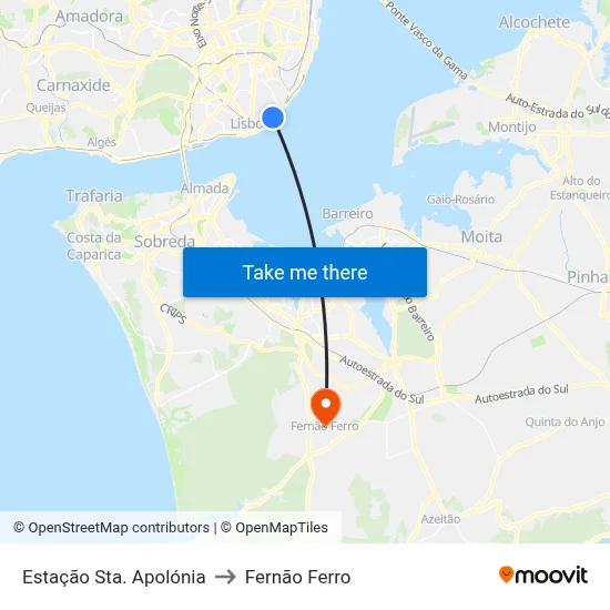 Estação Sta. Apolónia to Fernão Ferro map