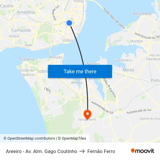 Areeiro - Av. Alm. Gago Coutinho to Fernão Ferro map