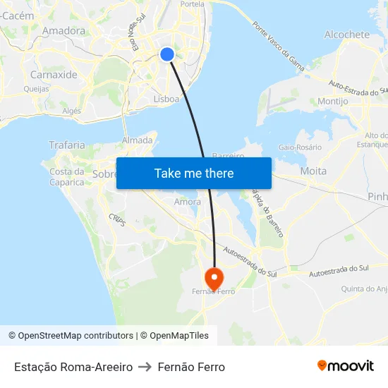 Estação Roma-Areeiro to Fernão Ferro map