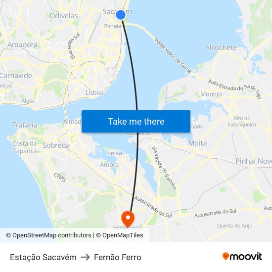 Estação Sacavém to Fernão Ferro map