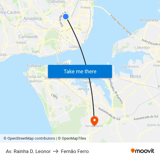 Av. Rainha D. Leonor to Fernão Ferro map