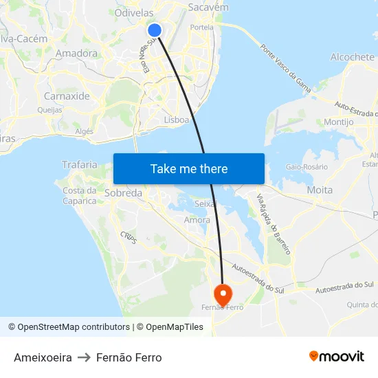 Ameixoeira to Fernão Ferro map