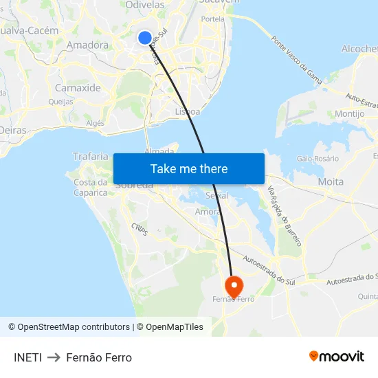 INETI to Fernão Ferro map