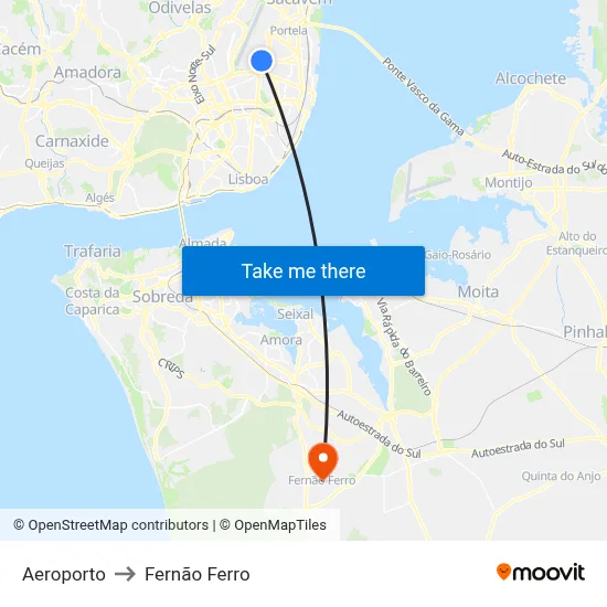 Aeroporto to Fernão Ferro map