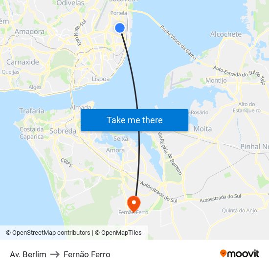 Av. Berlim to Fernão Ferro map