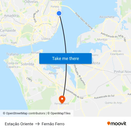 Estação Oriente to Fernão Ferro map