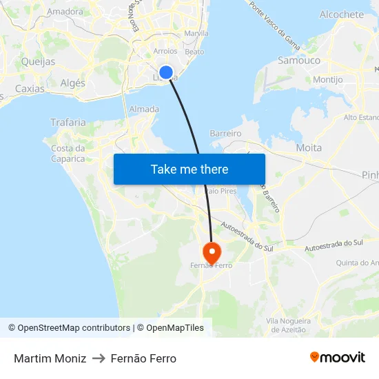 Martim Moniz to Fernão Ferro map