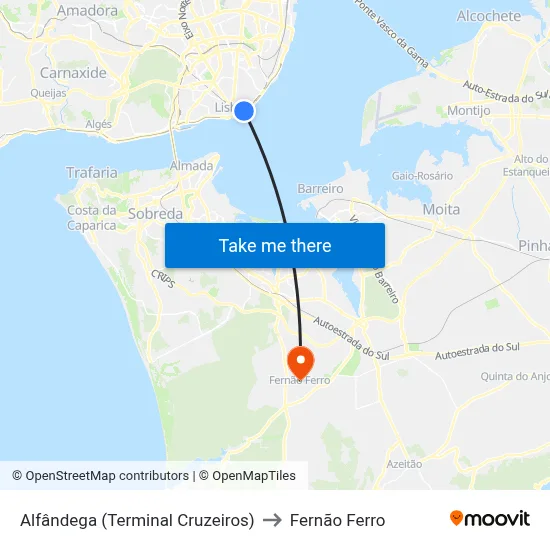 Alfândega (Terminal Cruzeiros) to Fernão Ferro map