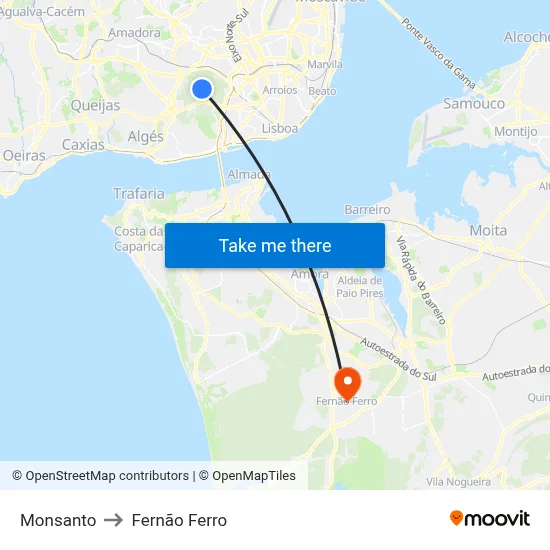 Monsanto to Fernão Ferro map