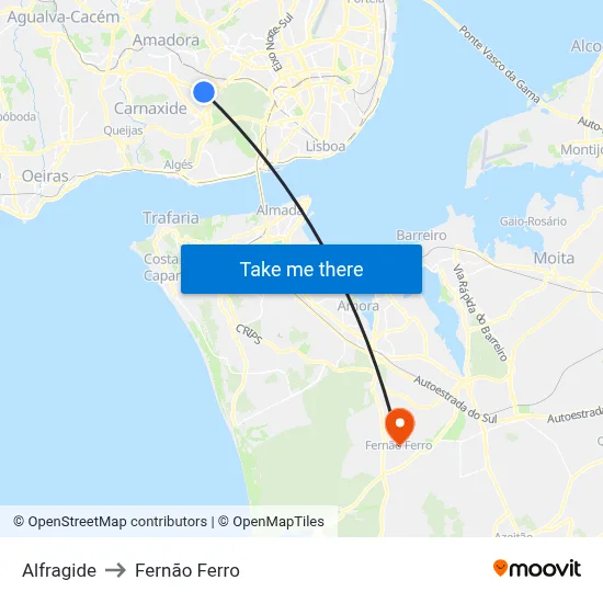 Alfragide to Fernão Ferro map