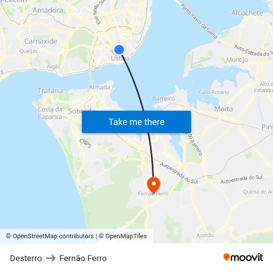 Desterro to Fernão Ferro map
