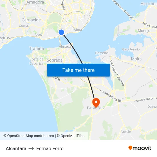 Alcântara to Fernão Ferro map