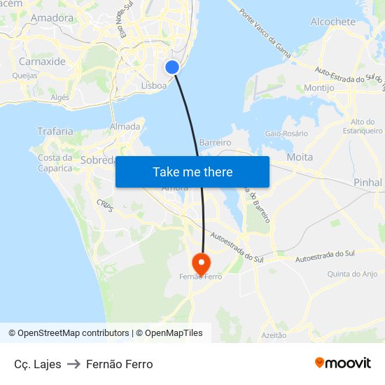 Cç. Lajes to Fernão Ferro map