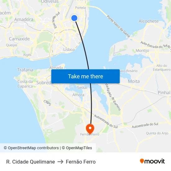 R. Cidade Quelimane to Fernão Ferro map