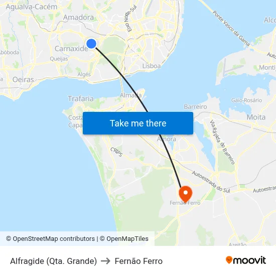 Alfragide (Qta. Grande) to Fernão Ferro map