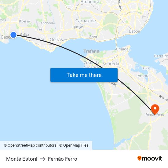 Monte Estoril to Fernão Ferro map