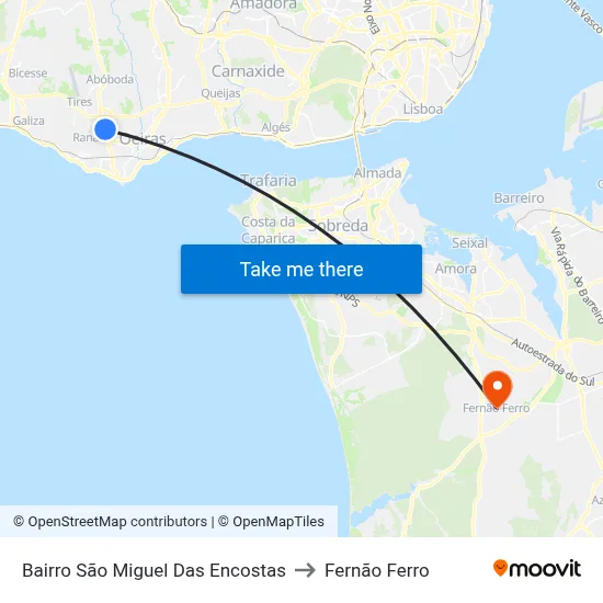 Bairro São Miguel Das Encostas to Fernão Ferro map